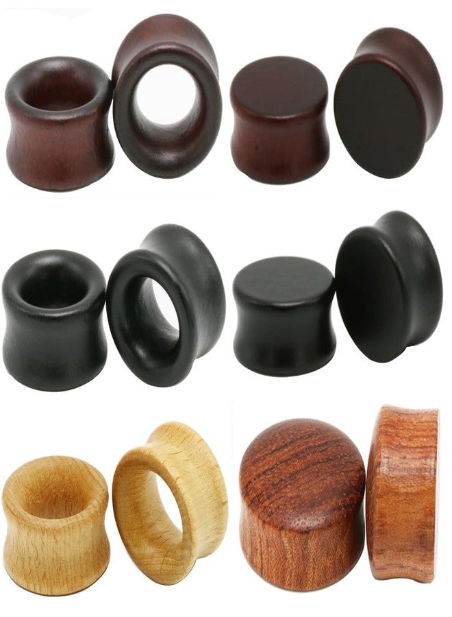 Decentraland 6 Pairs Wood Ear Gauges Vintage Wooden Ring Body Piercings Gauge Ear Plugs Tunnels 3/4"(20mm) - Image 1